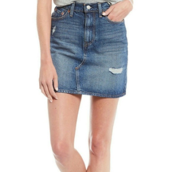 Levi’s Deconstructed High Rise Distressed Denim Skirt - Picture 1 of 5
